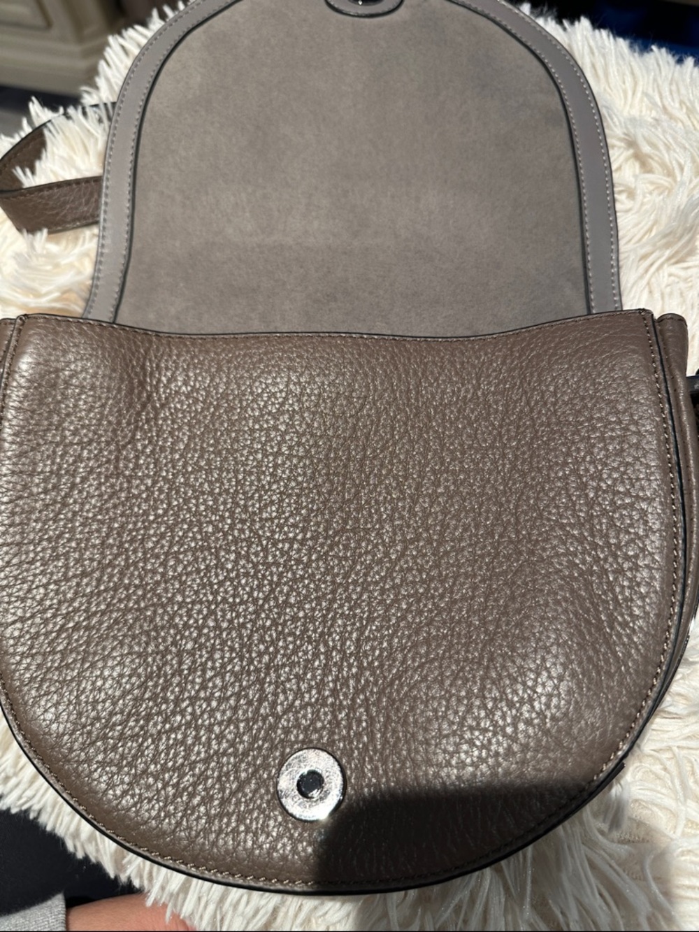 Vince Camuto Taupe Pebble Leather Crossbody Saddle Bag - Picture 5 of 14